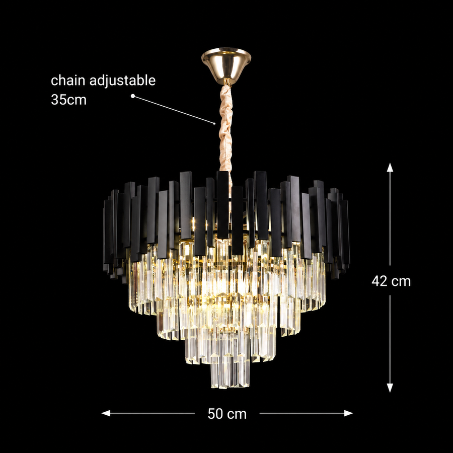 Кристален полилей BLOIS Eleganza 8xE14, диаметър 50 см, черен, регулируема височина