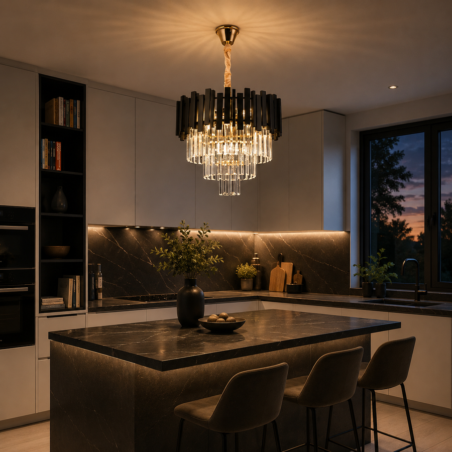 Кристален полилей BLOIS Nobile 5xE14, диаметър 40 см, черен, регулируема височина