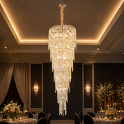 Candelabru Cristal COLLOSEUM, 100xE14, Diametru 100cm, Inaltime Reglabila, Metal si Cristal, Auriu