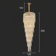 Candelabru Cristal COLLOSEUM, 100xE14, Diametru 100cm, Inaltime Reglabila, Metal si Cristal, Auriu