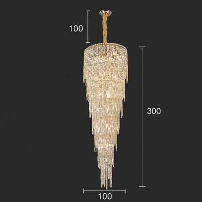 Candelabru Cristal COLLOSEUM, 100xE14, Diametru 100cm, Inaltime Reglabila, Metal si Cristal, Auriu