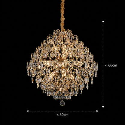Candelabru Cristal KONIG Regalis, 11xE14, D60 cm, Auriu, Inaltime Reglabila, Metal si Cristal