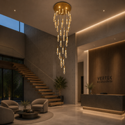 Висящ кристален LED полилей, 39 W, Юстиниан, диаметър 60 см, регулируема височина, злато, метал и кристал