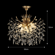 Candelabru Cristal PROWES Eleganza, 8xE14, D50 cm, Auriu, Inaltime Reglabila, Metal si Cristal