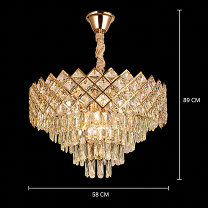 Candelabru Cristal VECTORIA Magno 8xE14, Diametru 58cm, Auriu, Inaltime Reglabila, Metal si Cristal