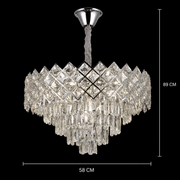 Candelabru Cristal VECTORIA Magno 8xE14, Diametru 58cm, Crom Lucios, Inaltime Reglabila, Metal si Cristal