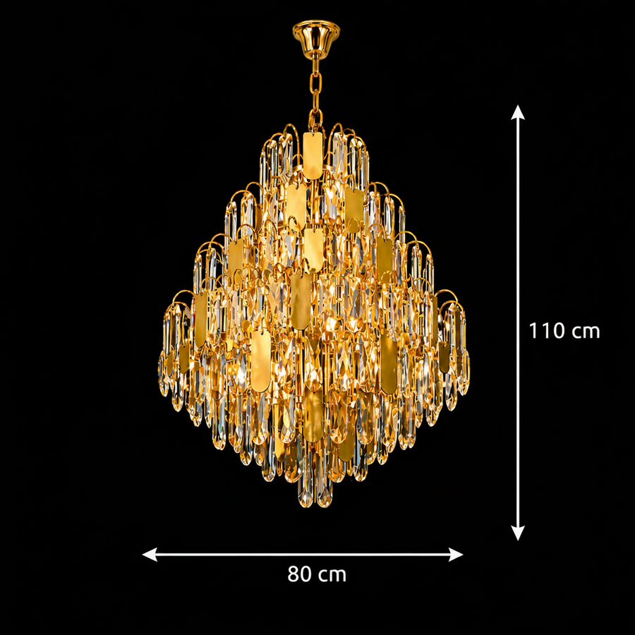 Candelabru Cristal TIER Regalis 21xE14, D80 cm, Auriu, Inaltime Reglabila, Metal si Cristal Candelabre Cristal Default Title Alessandro Design