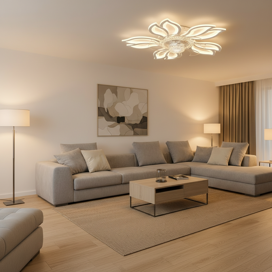 Lustra LED Ventilator ANEMO cu Telecomanda, 30W, D61cm, Lumina Rece/Neutra/Calda, Metal si Plastic, Alb