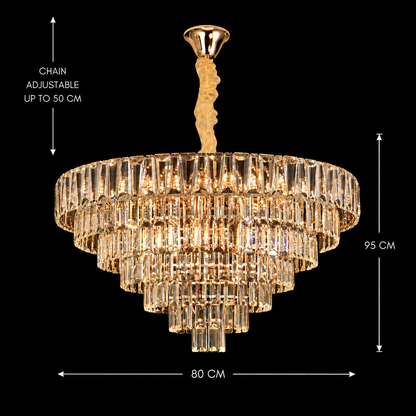 Candelabru Cristal VALMONT Regalis 15xE14, D80 cm, Auriu, Inaltime Reglabila, Metal si Cristal