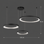 LED полилей, окачен с дистанционно управление, K9 кристали, 80W, 3 кръга, студена/гореща/неутрална светлина, нестабилна, черна, регулируема височина