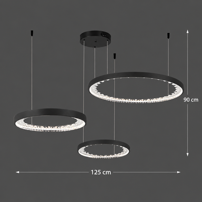 LED полилей, окачен с дистанционно управление, K9 кристали, 80W, 3 кръга, студена/гореща/неутрална светлина, нестабилна, черна, регулируема височина