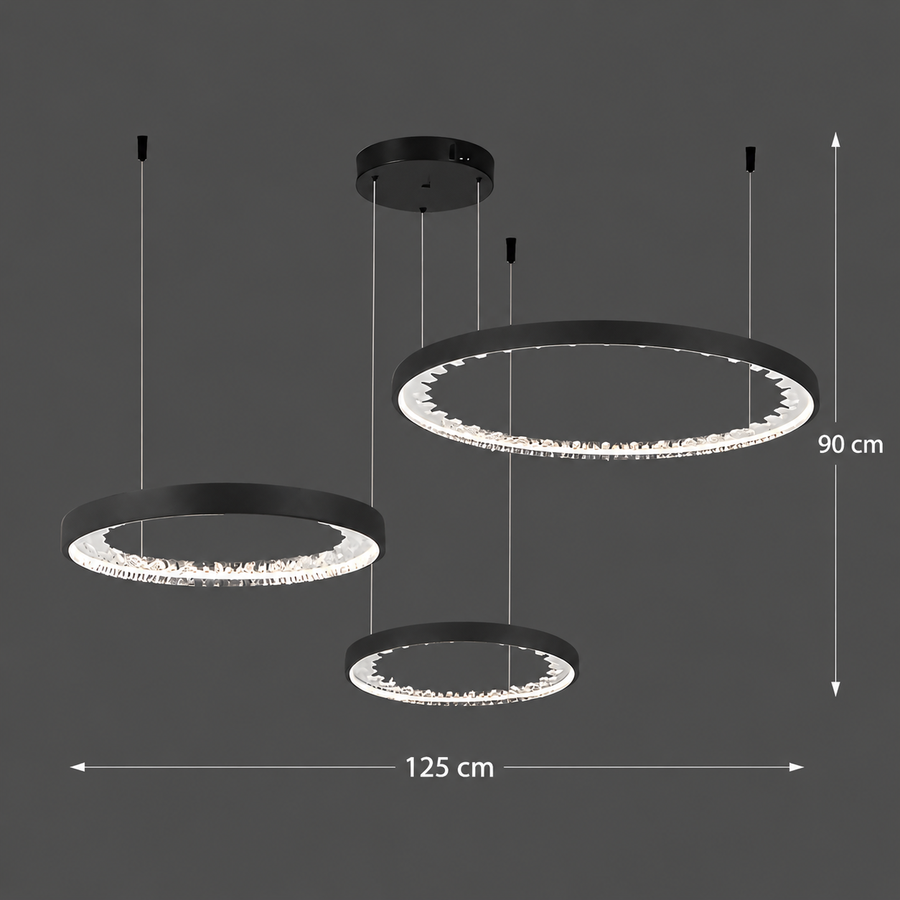 LED полилей, окачен с дистанционно управление, K9 кристали, 80W, 3 кръга, студена/гореща/неутрална светлина, нестабилна, черна, регулируема височина