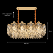Candelabru Cristal VETRA Supremo 15xE14, 100x35 cm, Auriu, Inaltime Reglabila, Metal si Cristal