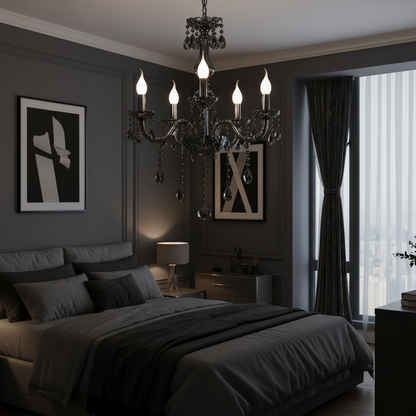 Кристален полилей ALNWICK Eleganza, 5xE14, диаметър 48 см, черен, регулируема височина Класически полилеи Заглавие по подразбиране Alessandro Design