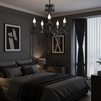 Кристален полилей ALNWICK Eleganza, 5xE14, диаметър 48 см, черен, регулируема височина