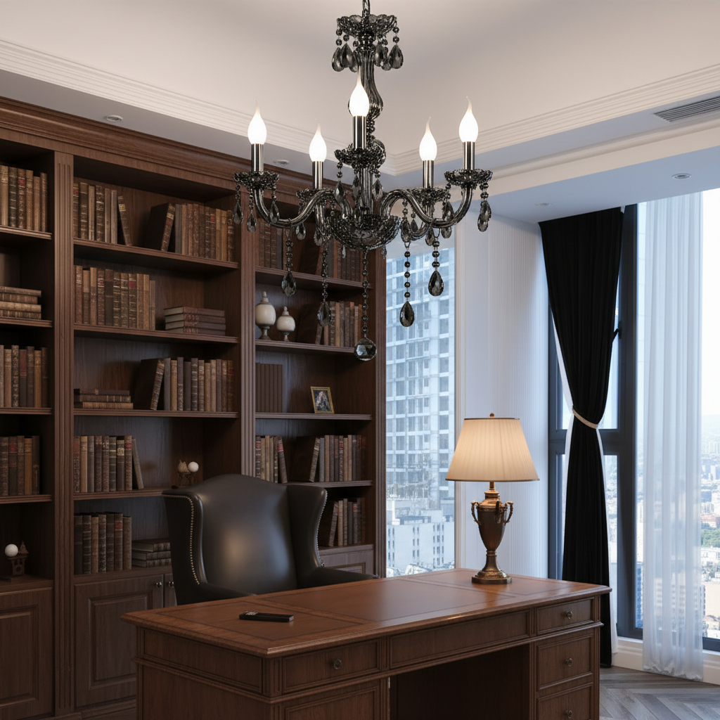 Кристален полилей ALNWICK Eleganza, 5xE14, диаметър 48 см, черен, регулируема височина Класически полилеи Заглавие по подразбиране Alessandro Design