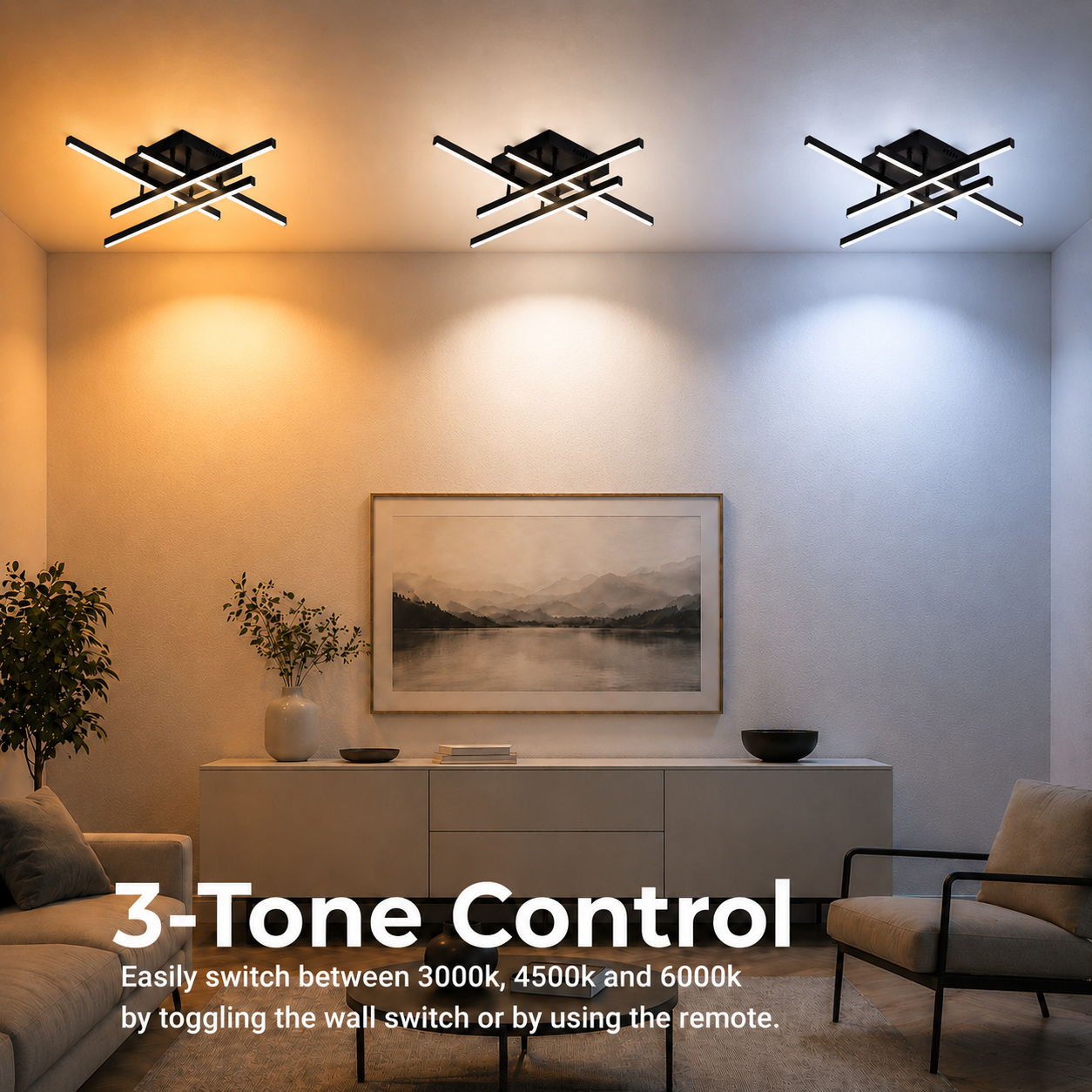 LED полилей с дистанционно управление LINEX, 52W, 4 елемента, линейна, студена/топла/неутрална светлина, димируем, черен LED полилей с дистанционно управление Заглавие по подразбиране Alessandro Design