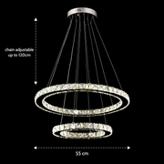 LED полилей с дистанционно управление и кристал PRISM LUMINIS 58W, 2 кръга, студена/топла/неутрална светлина, димиране, хром и бяло, регулируема височина LED полилеи с дистанционно управление Заглавие по подразбиране Alessandro Design