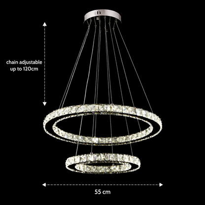 LED полилей с дистанционно управление и кристал PRISM LUMINIS 58W, 2 кръга, студена/топла/неутрална светлина, димиране, хром и бяло, регулируема височина LED полилеи с дистанционно управление Заглавие по подразбиране Alessandro Design