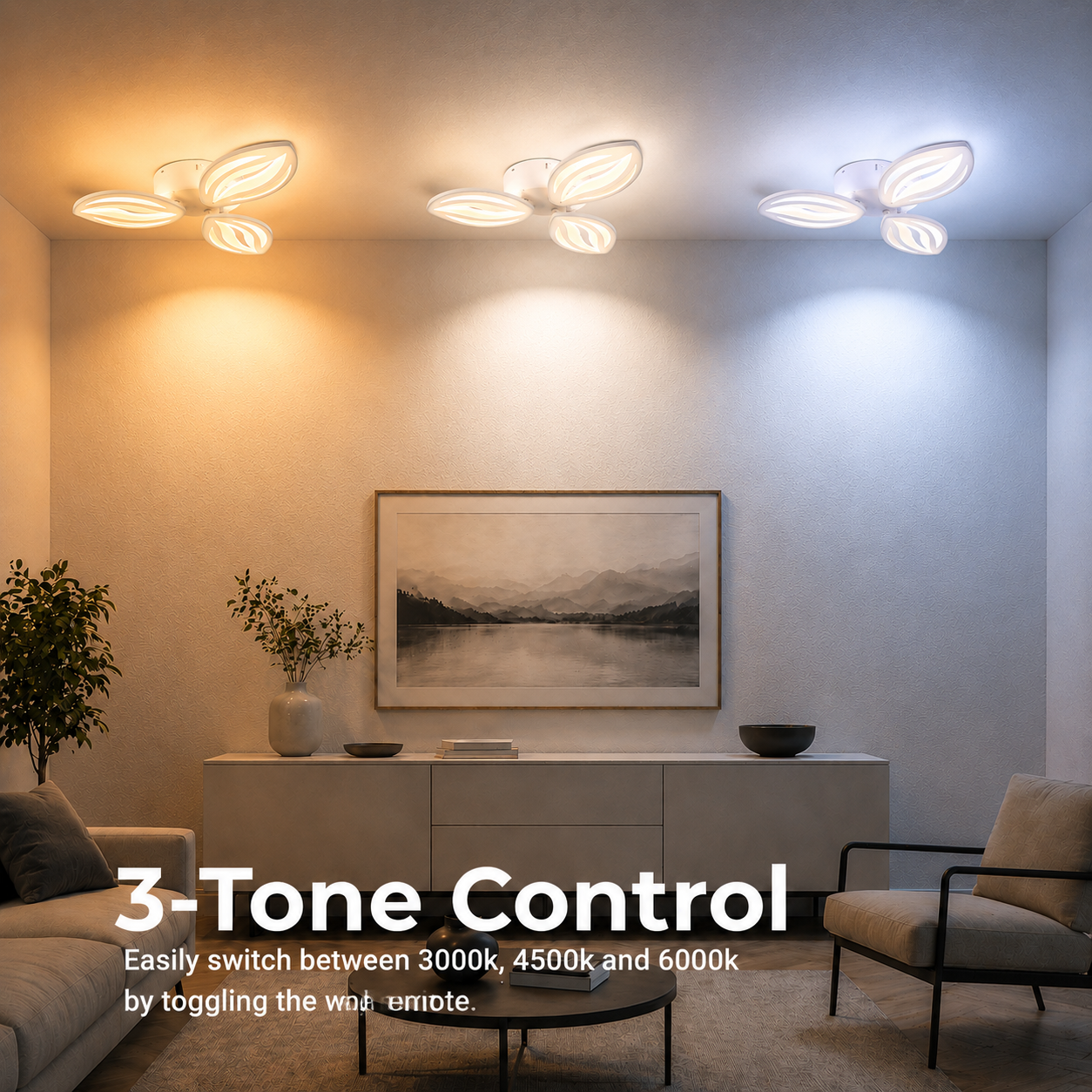 LED полилей с дистанционно управление ORCHID 40W, 3 венчелистчета, студена/топла/неутрална светлина, димиране, бял LED полилей с дистанционно управление Default Title Alessandro Design