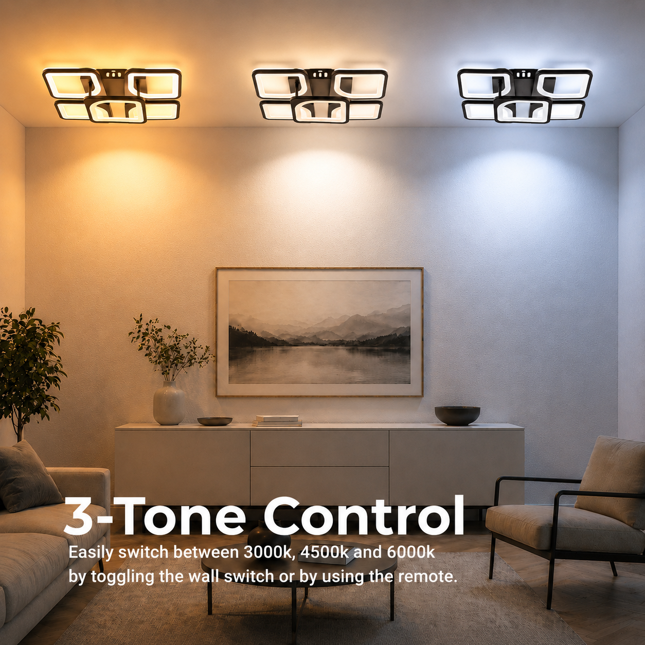 LED полилей с дистанционно управление ZOE 65W, 5 квадрата, студена/топла/неутрална светлина, димируем, черен LED полилей с дистанционно управление Default Title Alessandro Design