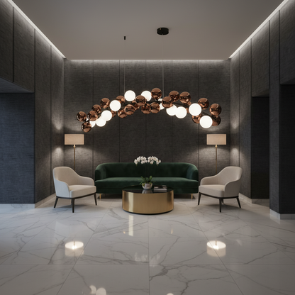 Lustra Suspendata BARRO Grande, L130cm, 11x G9, Rose Gold, Metal si Sticla