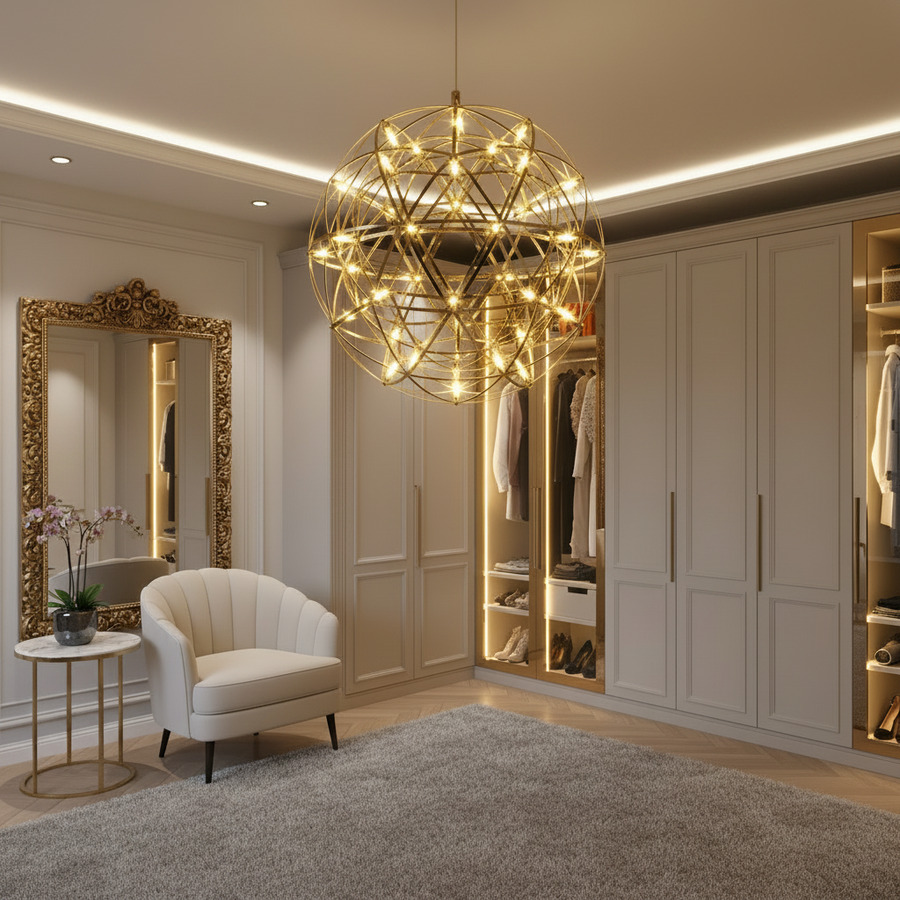 LED кристален полилей Kilkenny Culmino, 144W, неутрална светлина, диаметър 60 см, злато