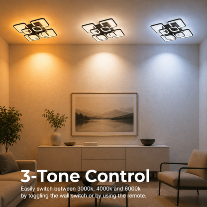 LED полилей с дистанционно управление ZOE, 8 квадрата, 138W, студена/топла/неутрална светлина, димируем, черен