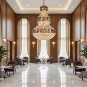Candelabru Cristal VELIOR Supremo 40xE14, D100 cm, Auriu, Inaltime Reglabila, Metal si Cristal