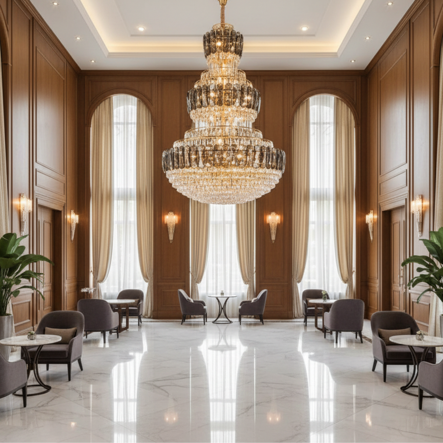 Candelabru Cristal VELIOR Supremo 40xE14, D100 cm, Auriu, Inaltime Reglabila, Metal si Cristal