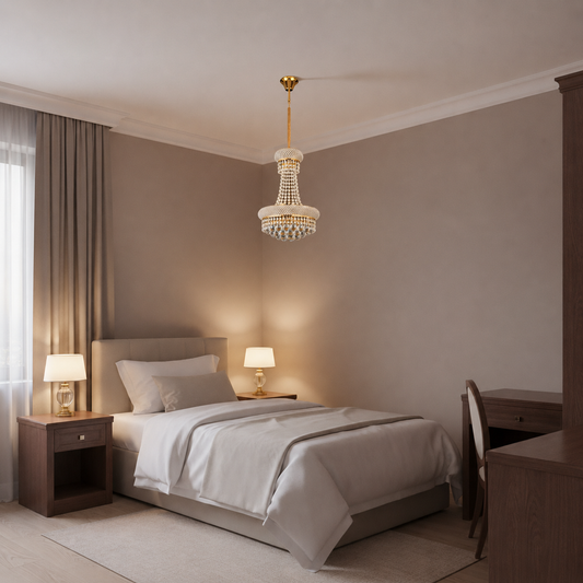 Candelabru Cristal NUVOLA Nobile 8xE14, D40 cm, Auriu, Inaltime Reglabila, Metal si Cristal