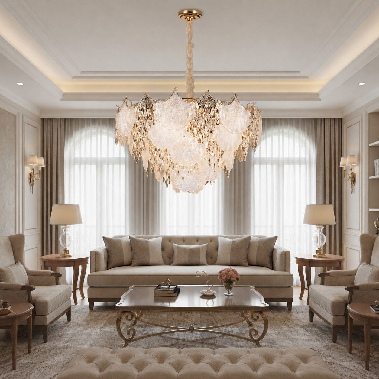 Candelabru Cristal LUXE Regalis, 21xE14, Diametru 80cm, Inaltime 45cm, Auriu Lucios, Inaltime Reglabila, Design Elegant Candelabre Cristal Default Title Alessandro Design