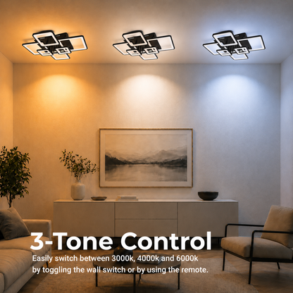 LED полилей с дистанционно управление ELLA 120W, 6 квадрата, студена/топла/неутрална светлина, димируем, черен, метален и акрилен LED полилей с дистанционно управление Заглавие по подразбиране Alessandro Design