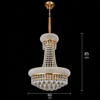 Candelabru Cristal NUVOLA Magno, 15xE14, D60 cm, Auriu, Inaltime Reglabila, Metal si Cristal