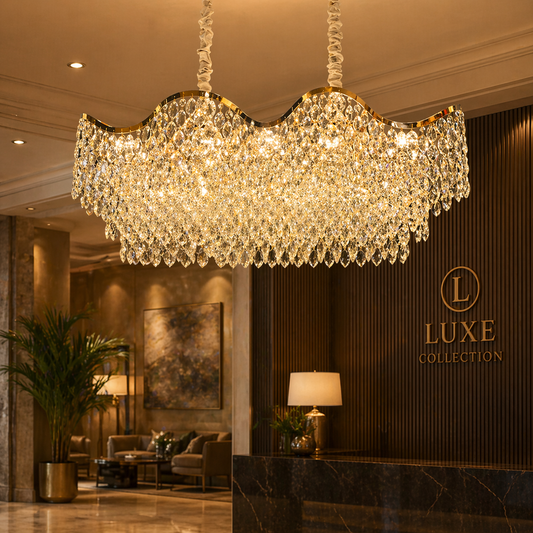 Candelabru Cristal 16xE14 VELOURA Supremo Reale, 120x35 cm, Auriu, Inaltime Reglabila, Metal si Cristal Candelabre Cristal Default Title Alessandro Design