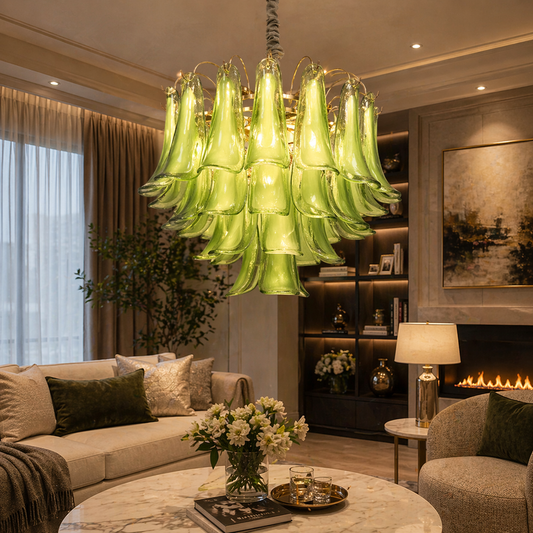 Candelabru Cristal MURANO Eleganza 4xE14, D50 cm, Verde, Inaltime Reglabila, Metal si Cristal Candelabre Cristal Default Title Alessandro Design