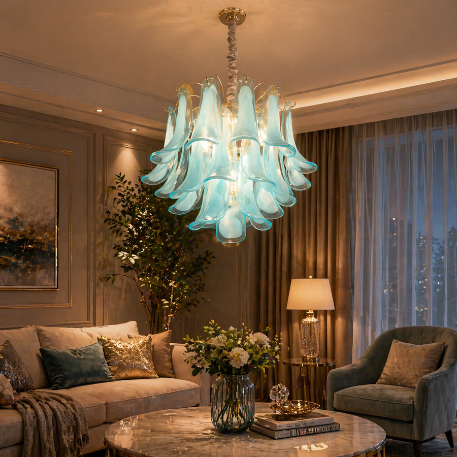 Candelabru Cristal MURANO Magno 7xE14, D60 cm, Albastru, Inaltime Reglabila, Metal si Cristal Candelabre Cristal Default Title Alessandro Design