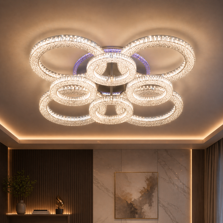 Lustra LED RONDA Regalis cu telecomanda 141W, 8 Cercuri, lumina Rece/Calda/Neutra, Dimabila, Alb Lustre LED cu Telecomanda Default Title Alessandro Design