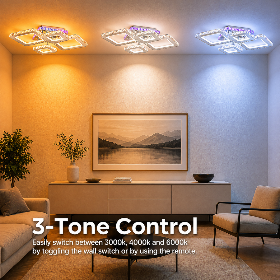 LED полилей с дистанционно управление и кристал NOVA RHOMBA RGB 95W, 4 квадрата, студена/топла/неутрална светлина, възможност за димиране, блестящи хромирани LED полилеи и кристали Заглавие по подразбиране Alessandro Design