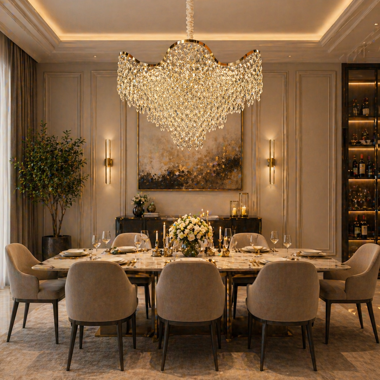 Candelabru Cristal VELOURA Supremo 28xE14, D100 cm, Auriu, Inaltime Reglabila, Metal si Cristal Candelabre Cristal Default Title Alessandro Design