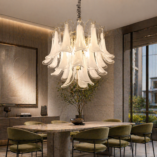 Candelabru Cristal MURANO Magno 7xE14, D60 cm, Alb, Inaltime Reglabila, Metal si Cristal Candelabre Cristal Default Title Alessandro Design