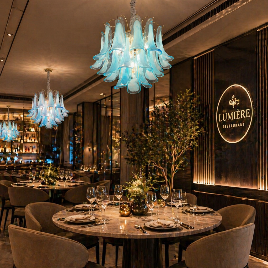 Candelabru Cristal MURANO Magno 7xE14, D60 cm, Albastru, Inaltime Reglabila, Metal si Cristal Candelabre Cristal Default Title Alessandro Design