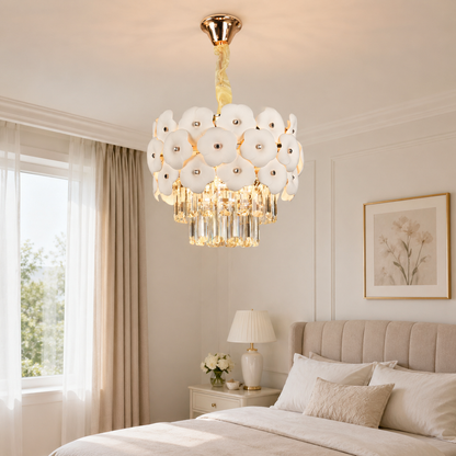 Candelabru Cristal PETAL Petito 3xE14, D30 cm, Auriu, Inaltime Reglabila, Metal si Cristal Candelabre Cristal Default Title Alessandro Design