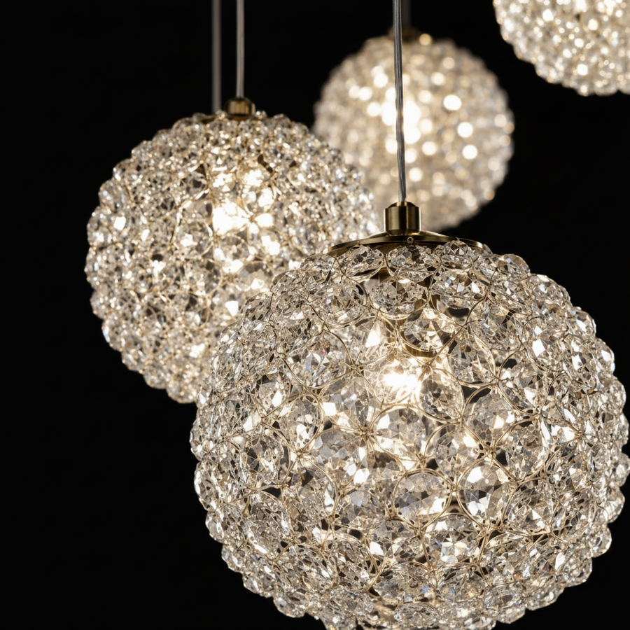Candelabru Cristal MILLE, 7xG9 , Diametru 60cm x Inaltime 340cm, Cristal si Metal, Auriu
