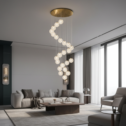 Candelabru Cristal MILLE, 25xG9 , Diametru 60cm x Inaltime 340cm, Cristal si Metal, Auriu