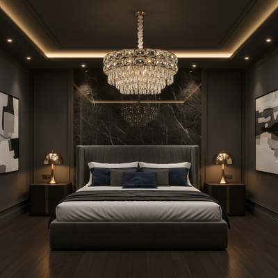 Candelabru Cristal LUCENT Nobile 4xE14, D40 cm, Auriu, Inaltime Reglabila, Metal si Cristal
