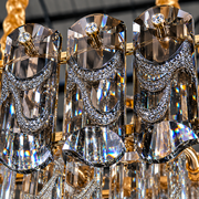 Candelabru Cristal AURUM Regalis 22xE14, Diametru 80cm, Inaltime 55cm, Auriu Lucios, Inaltime Reglabila, Design Elegant