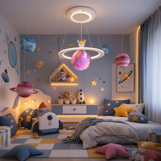 Lustra LED ASTRONAUT 60W, 1xE27, lumina Rece/Calda/Neutra, Alb Roz Lustre Copii Default Title Alessandro Design