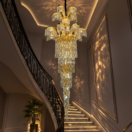 Candelabru Cristal PALACE Regalis, 13 brate, 29xG9, D80cm, Auriu Lucios, Inaltime Reglabila, Metal si Cristal Candelabre Cristal Default Title Alessandro Design