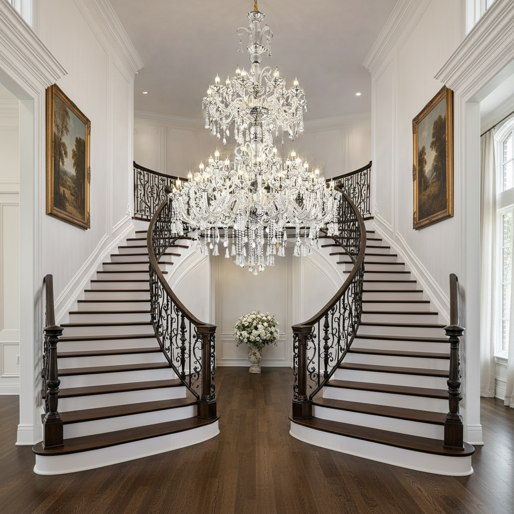 Candelabru Cristal , 55xE14, Diametru 145cm, Inaltime 230cm, Argintiu, Inaltime Reglabila, Design Elegant Candelabre Cristal Default Title Alessandro Design